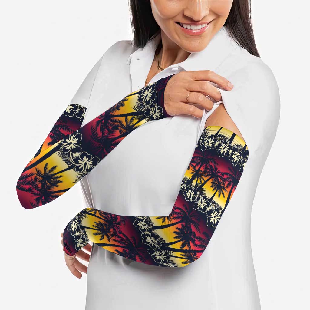 Hawaii Hibiscus Palm Tree Sunset Arm Sleeves Tropical Style - Wonder Print Shop