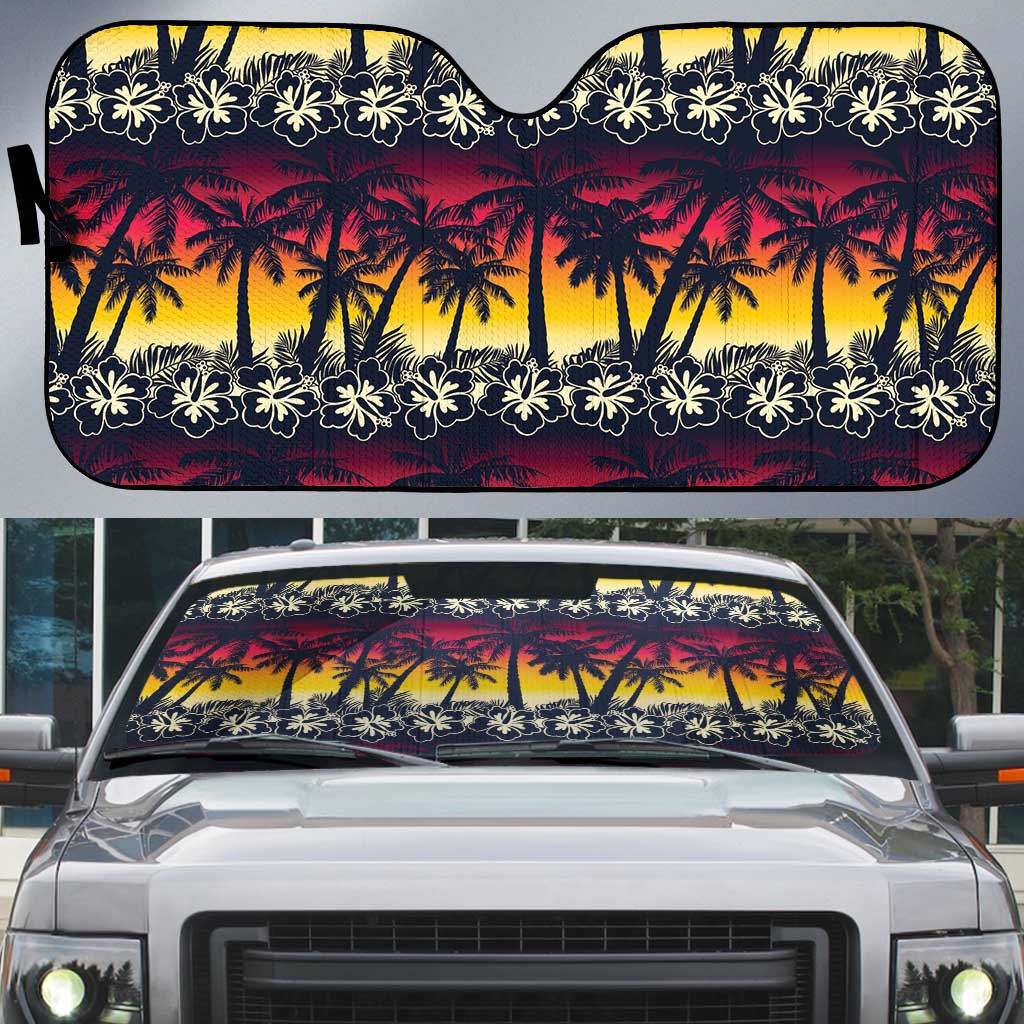 Hawaii Hibiscus Palm Tree Sunset Auto Sun Shade Tropical Style - Wonder Print Shop