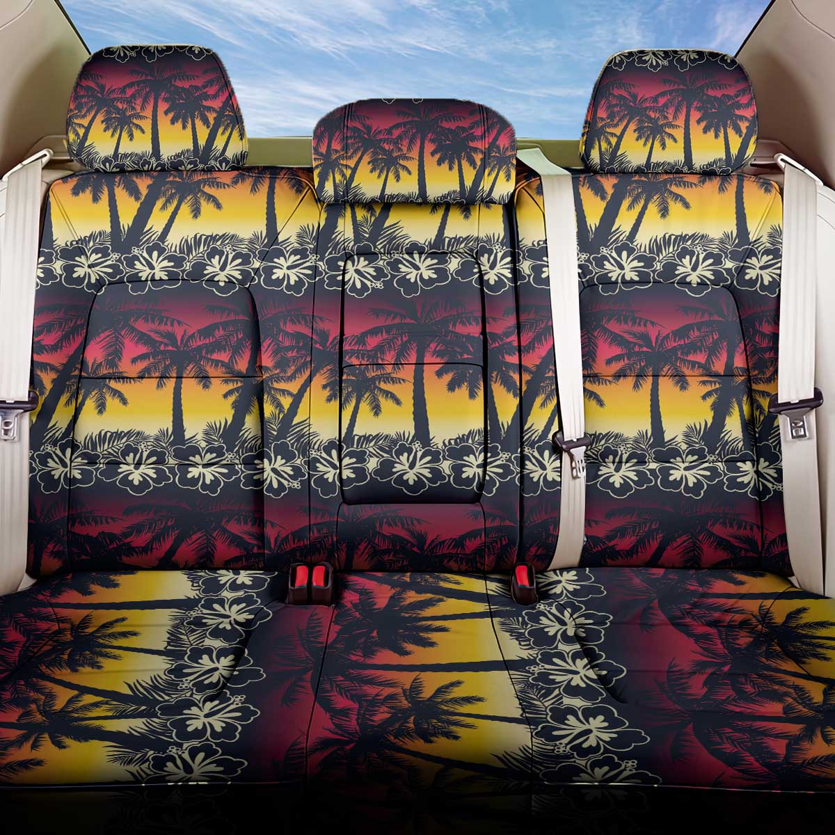 Hawaii Hibiscus Palm Tree Sunset Back Car Seat Cover Tropical Style - Wonder Print Shop
