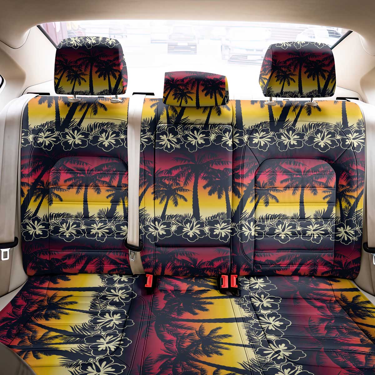 Hawaii Hibiscus Palm Tree Sunset Back Car Seat Cover Tropical Style - Wonder Print Shop