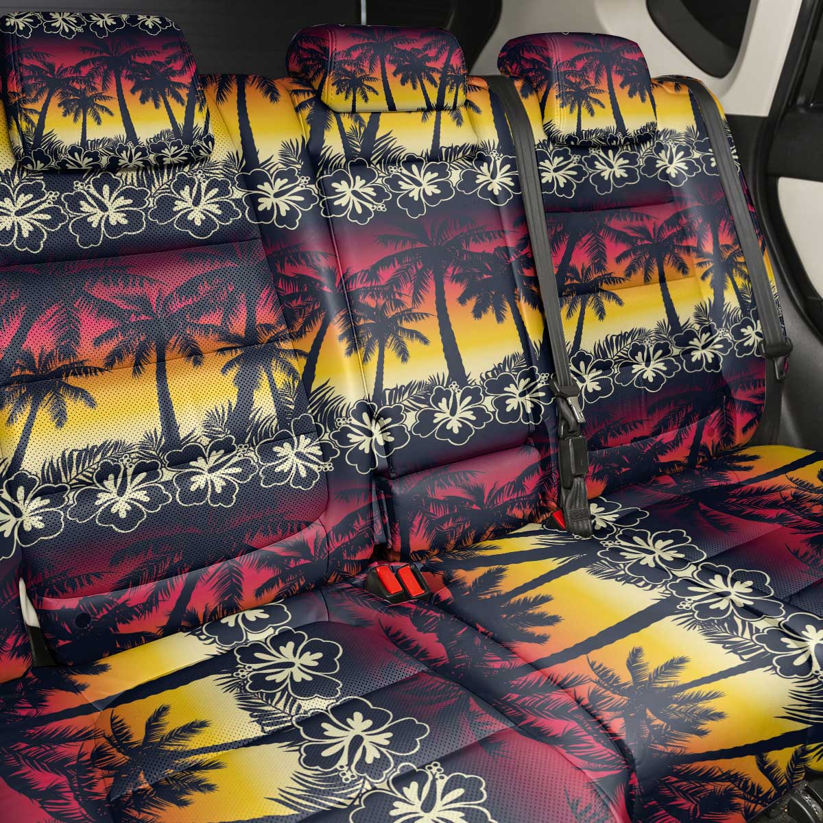 Hawaii Hibiscus Palm Tree Sunset Back Car Seat Cover Tropical Style - Wonder Print Shop