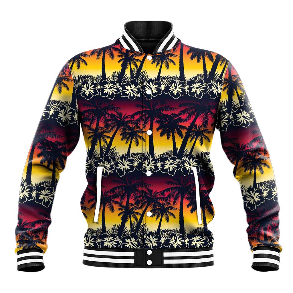 Hawaii Hibiscus Palm Tree Sunset Baseball Jacket Tropical Style - Wonder Print Shop