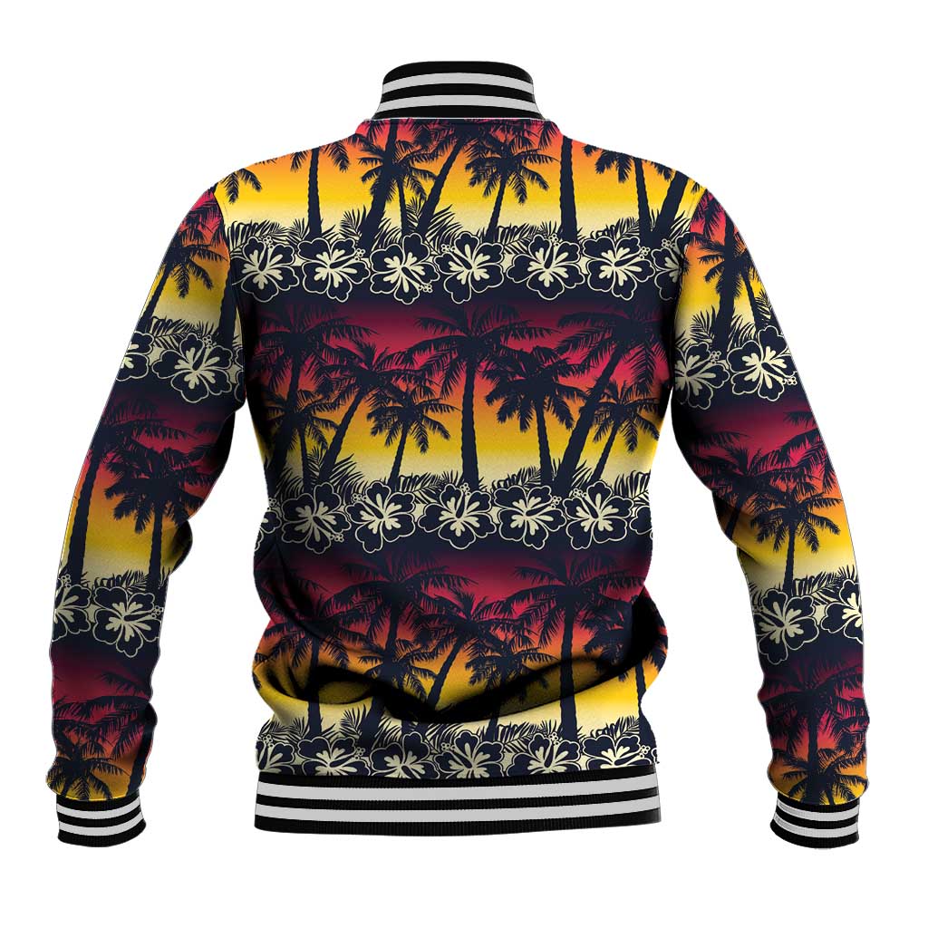 Hawaii Hibiscus Palm Tree Sunset Baseball Jacket Tropical Style - Wonder Print Shop