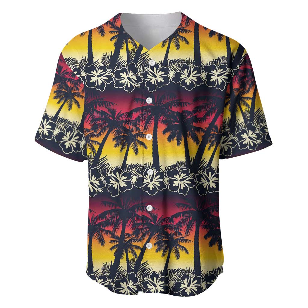 Hawaii Hibiscus Palm Tree Sunset Baseball Jersey Tropical Style - Wonder Print Shop
