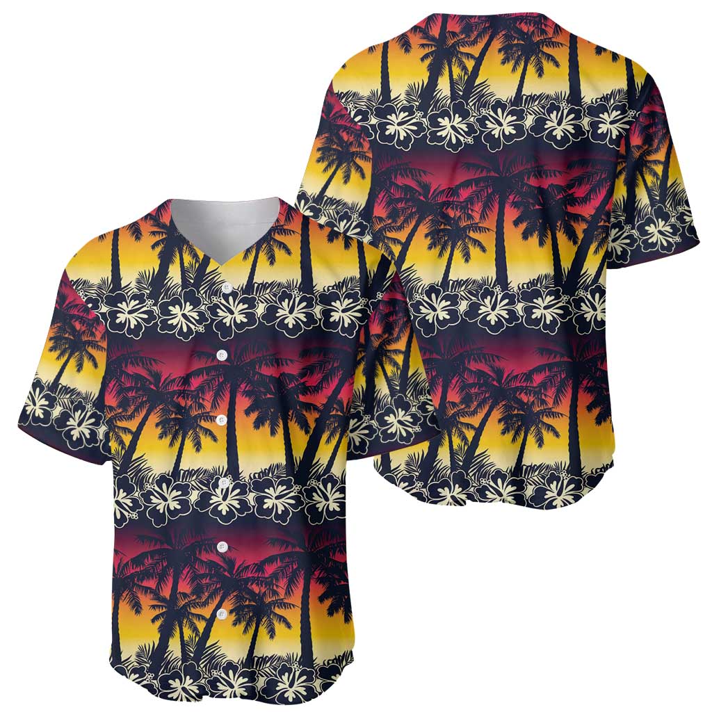 Hawaii Hibiscus Palm Tree Sunset Baseball Jersey Tropical Style - Wonder Print Shop