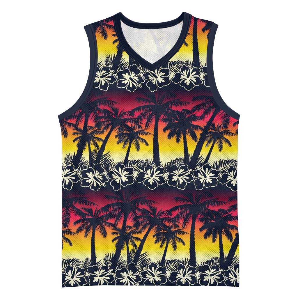 Hawaii Hibiscus Palm Tree Sunset Basketball Jersey Tropical Style - Wonder Print Shop