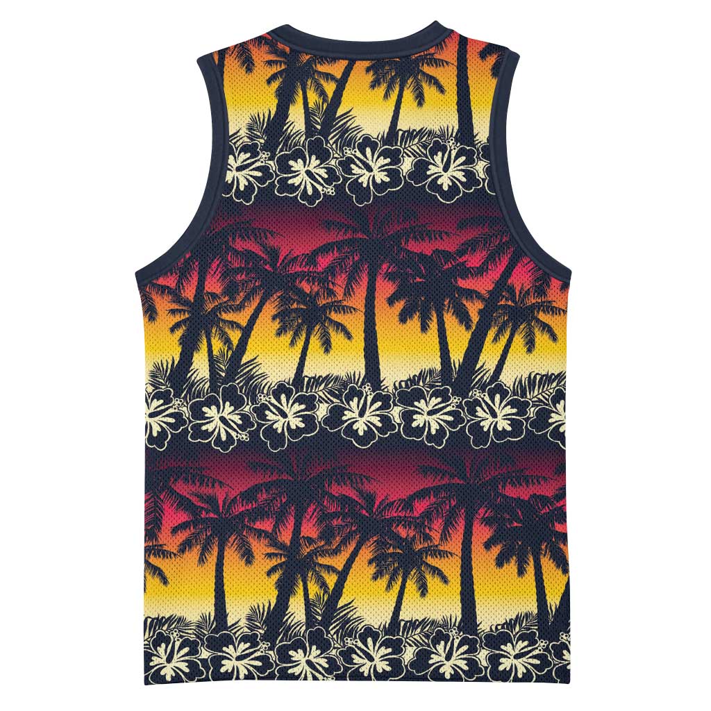 Hawaii Hibiscus Palm Tree Sunset Basketball Jersey Tropical Style - Wonder Print Shop