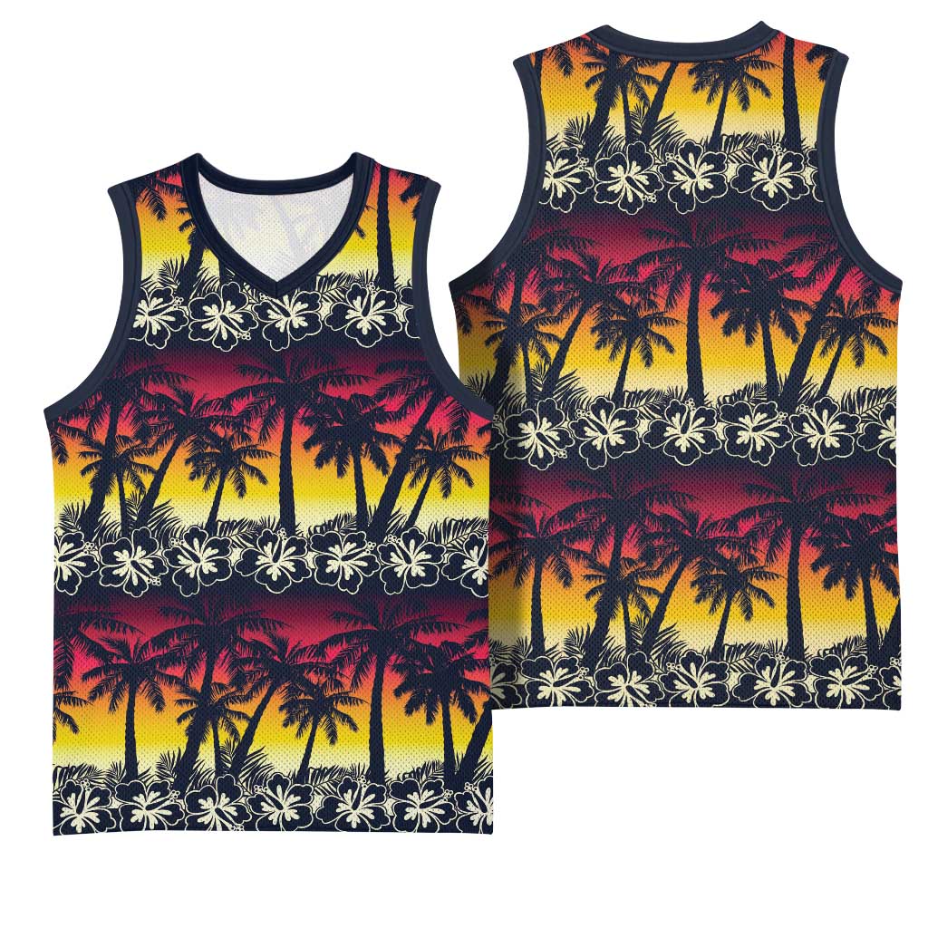 Hawaii Hibiscus Palm Tree Sunset Basketball Jersey Tropical Style - Wonder Print Shop