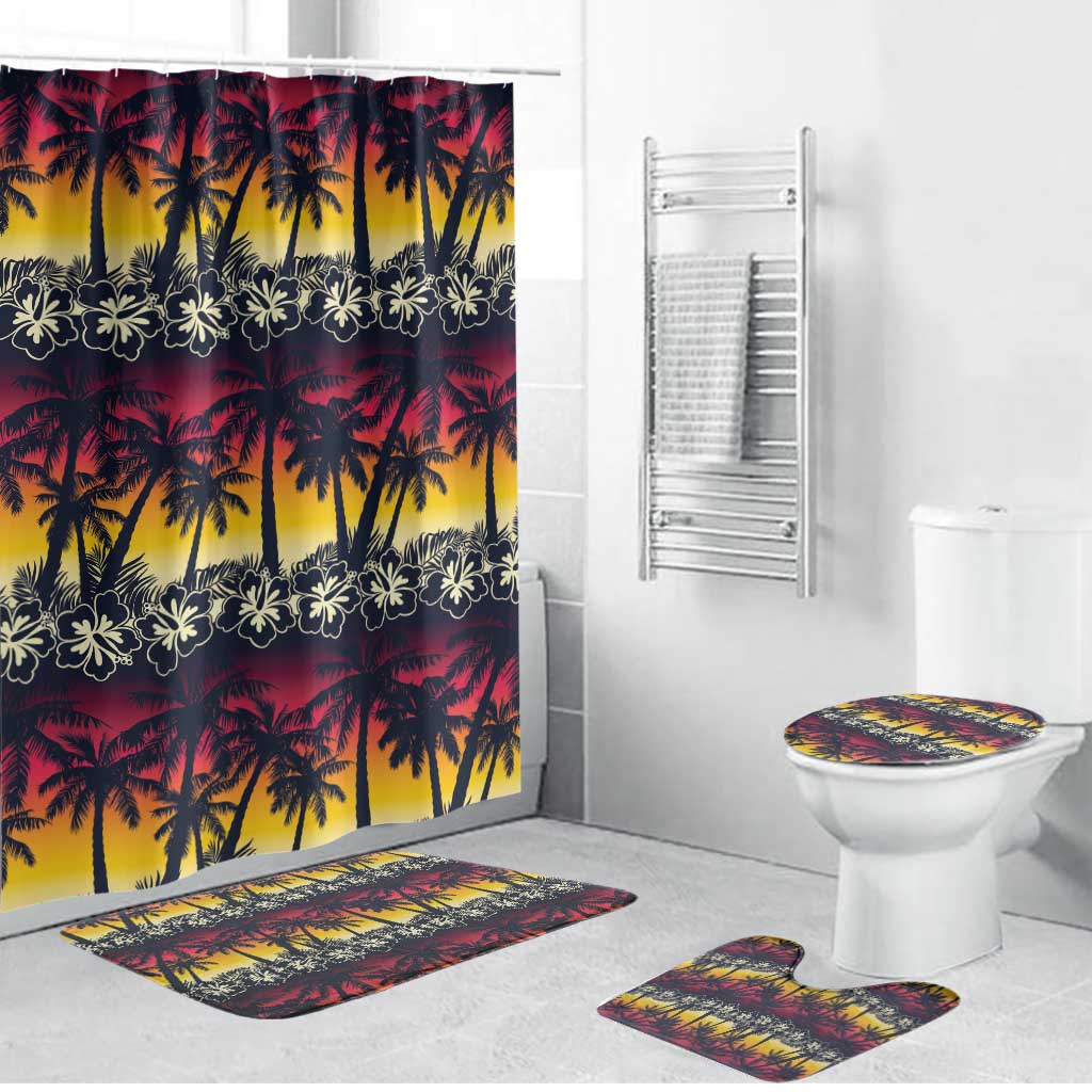 Hawaii Hibiscus Palm Tree Sunset Bathroom Set Tropical Style - Wonder Print Shop