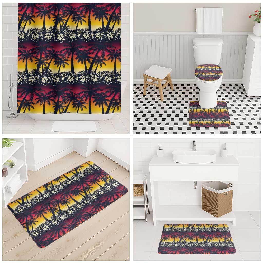 Hawaii Hibiscus Palm Tree Sunset Bathroom Set Tropical Style - Wonder Print Shop