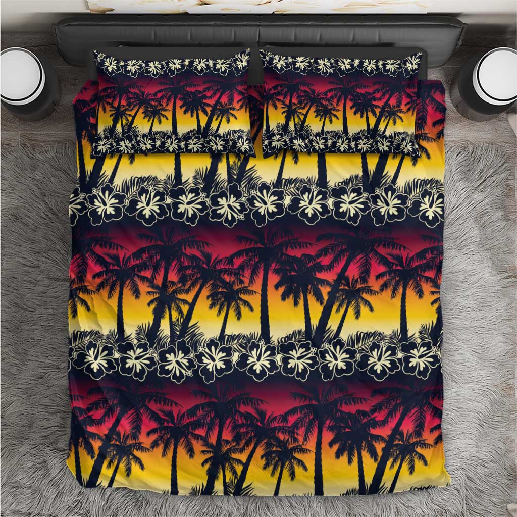 Hawaii Hibiscus Palm Tree Sunset Bedding Set Tropical Style - Wonder Print Shop