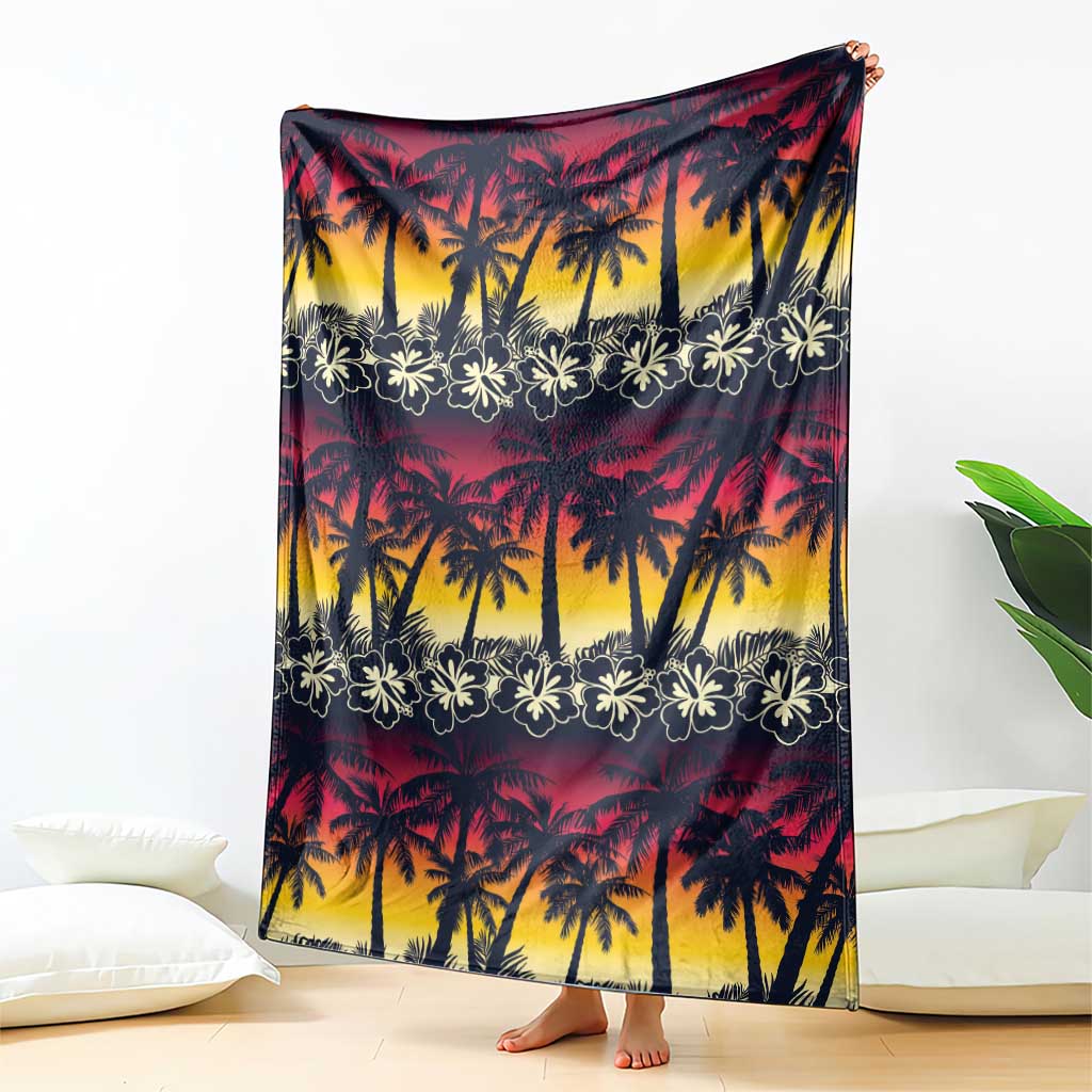 Hawaii Hibiscus Palm Tree Sunset Blanket Tropical Style - Wonder Print Shop
