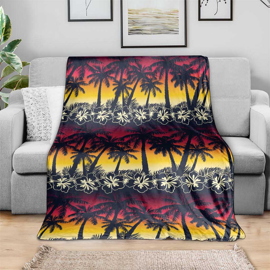Hawaii Hibiscus Palm Tree Sunset Blanket Tropical Style - Wonder Print Shop
