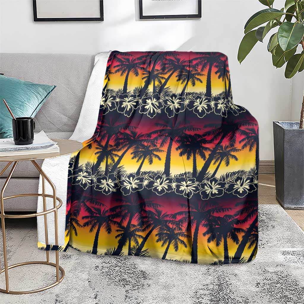 Hawaii Hibiscus Palm Tree Sunset Blanket Tropical Style - Wonder Print Shop