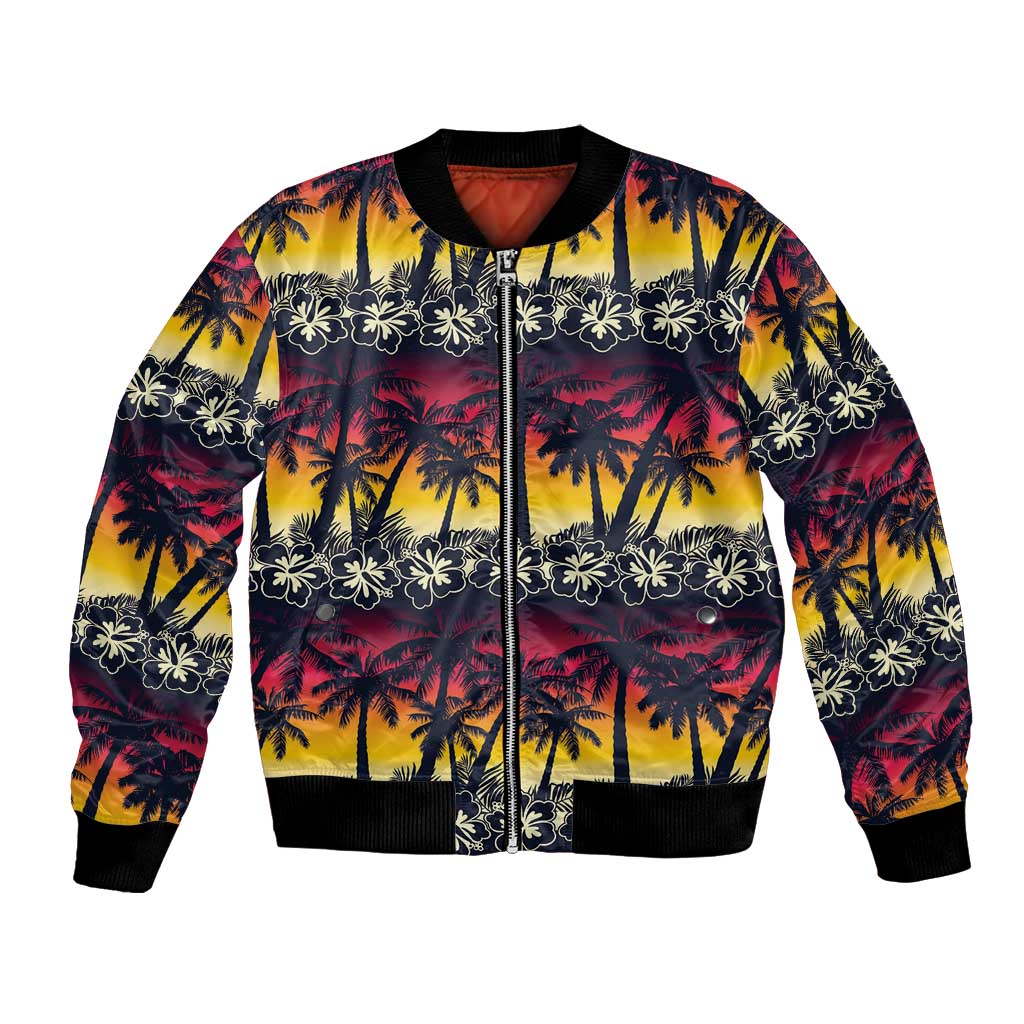 Hawaii Hibiscus Palm Tree Sunset Bomber Jacket Tropical Style - Wonder Print Shop