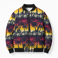 Hawaii Hibiscus Palm Tree Sunset Bomber Puffer Jacket Tropical Style - Wonder Print Shop