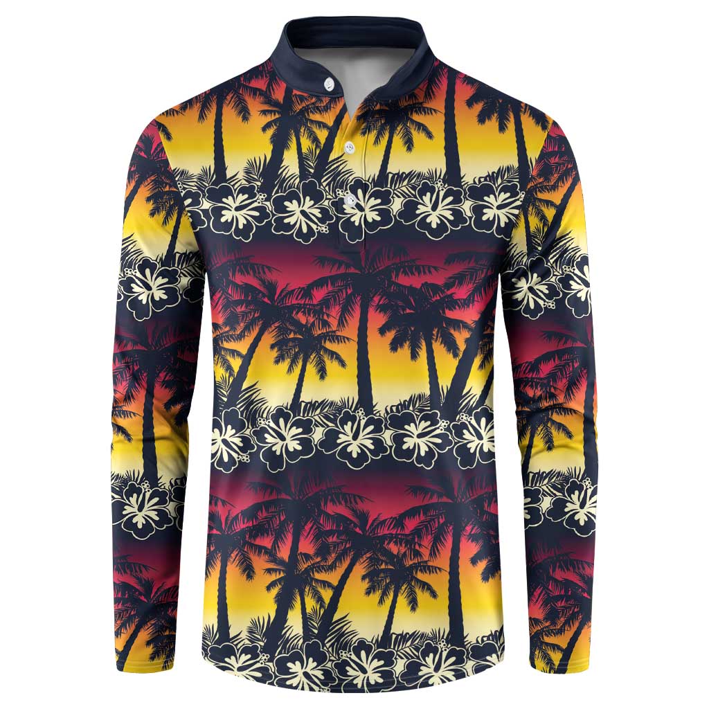 Hawaii Hibiscus Palm Tree Sunset Button Sweatshirt Tropical Style - Wonder Print Shop