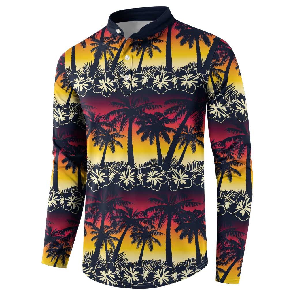 Hawaii Hibiscus Palm Tree Sunset Button Sweatshirt Tropical Style - Wonder Print Shop