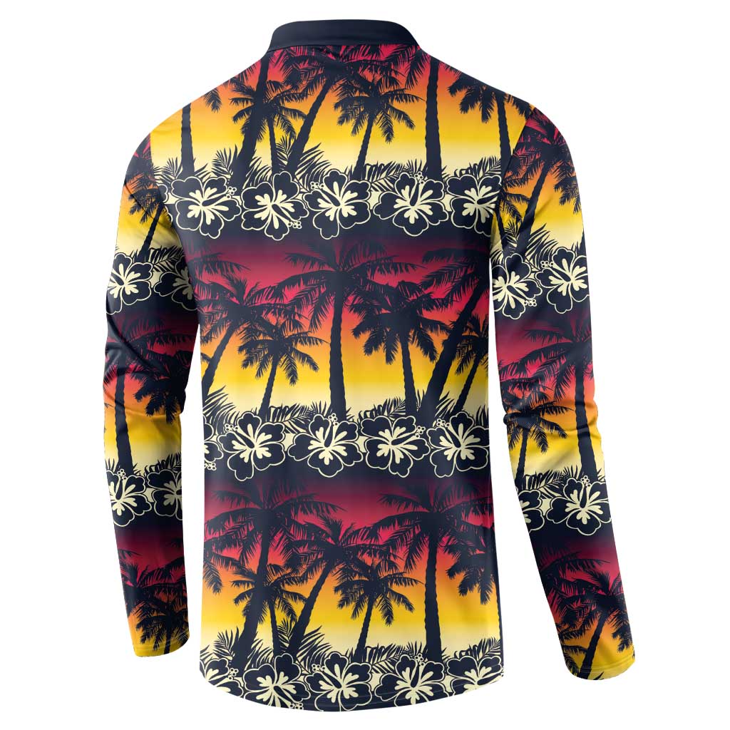 Hawaii Hibiscus Palm Tree Sunset Button Sweatshirt Tropical Style - Wonder Print Shop