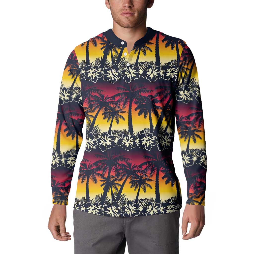 Hawaii Hibiscus Palm Tree Sunset Button Sweatshirt Tropical Style - Wonder Print Shop