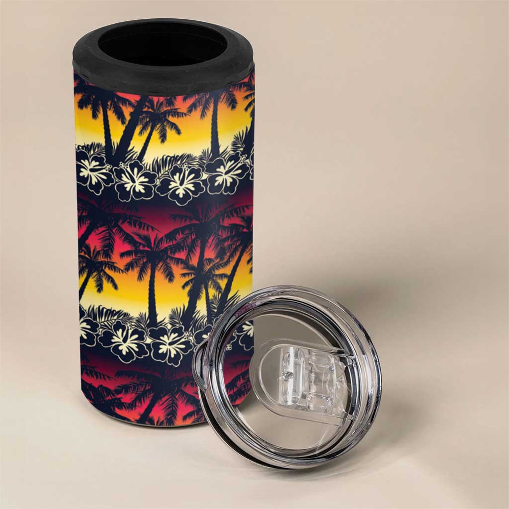 Hawaii Hibiscus Palm Tree Sunset 4 in 1 Can Cooler Tumbler Tropical Style - Wonder Print Shop