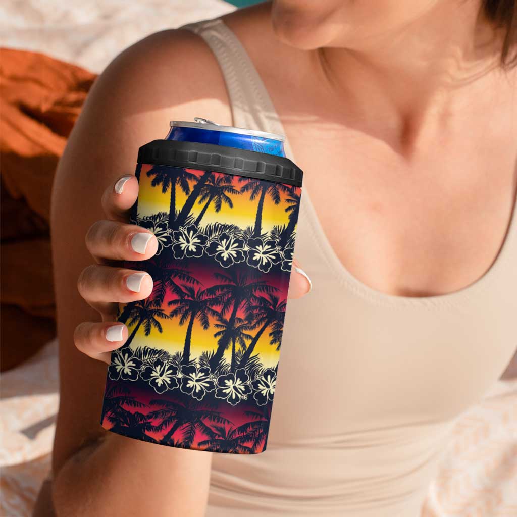 Hawaii Hibiscus Palm Tree Sunset 4 in 1 Can Cooler Tumbler Tropical Style - Wonder Print Shop