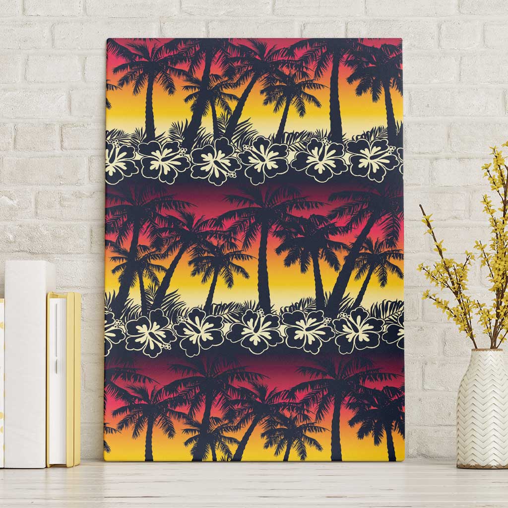 Hawaii Hibiscus Palm Tree Sunset Canvas Wall Art Tropical Style - Wonder Print Shop