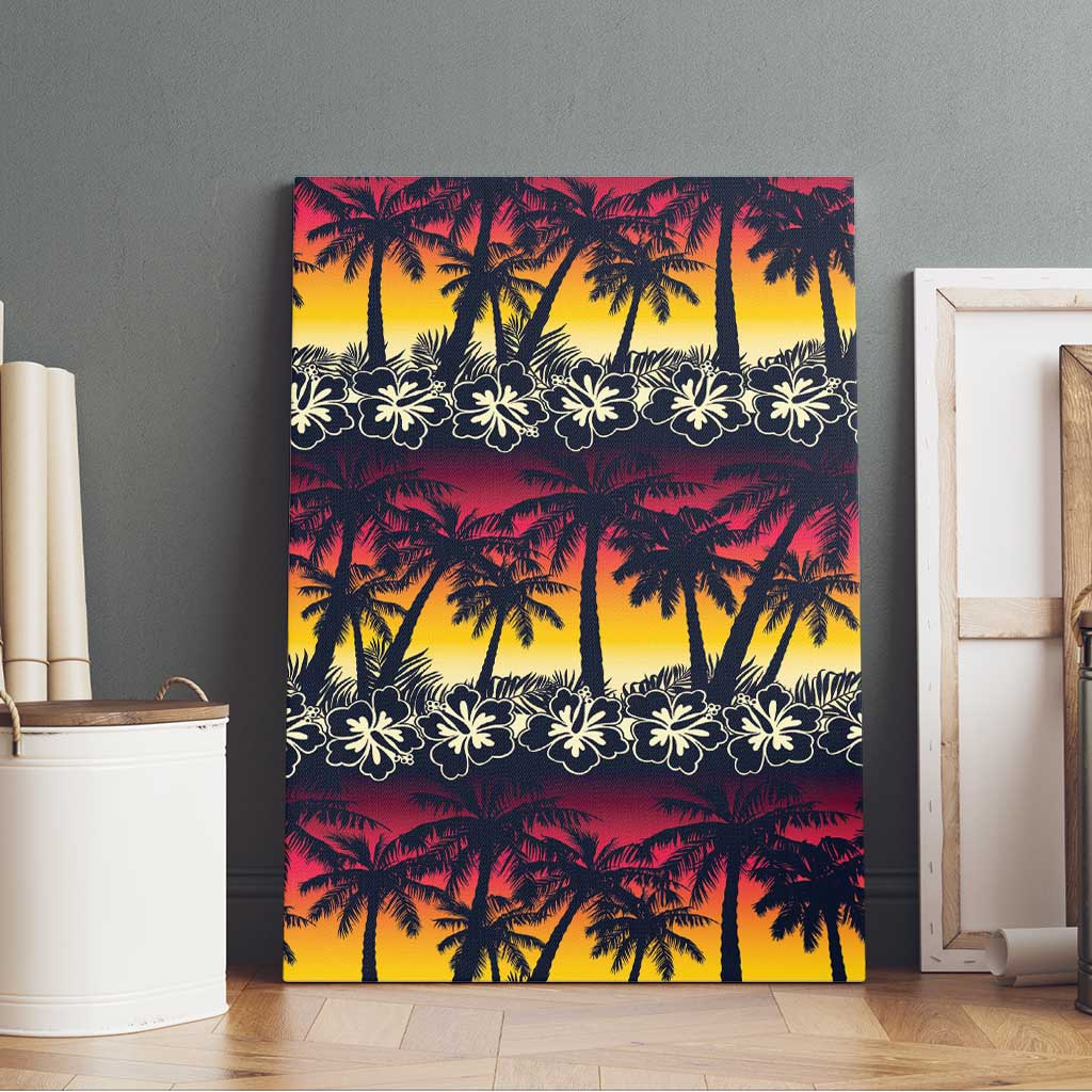 Hawaii Hibiscus Palm Tree Sunset Canvas Wall Art Tropical Style - Wonder Print Shop
