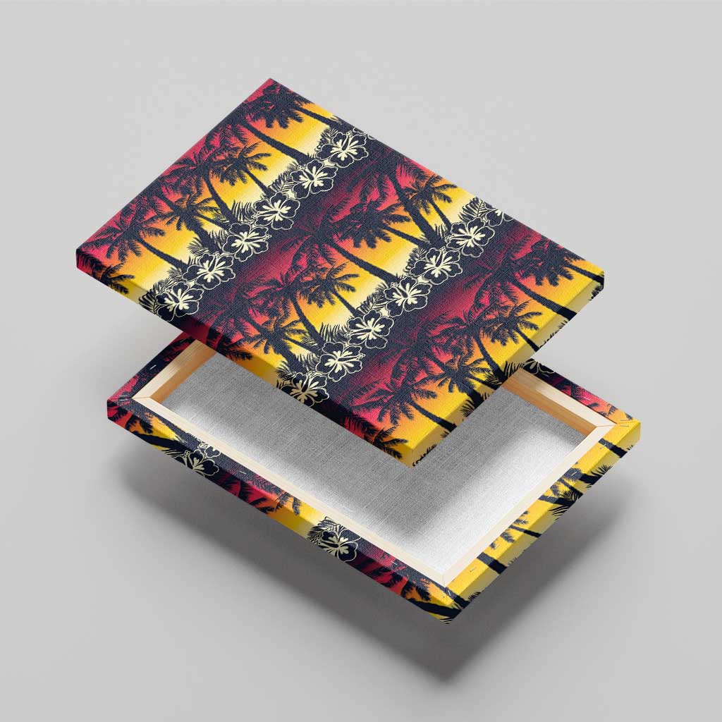 Hawaii Hibiscus Palm Tree Sunset Canvas Wall Art Tropical Style - Wonder Print Shop