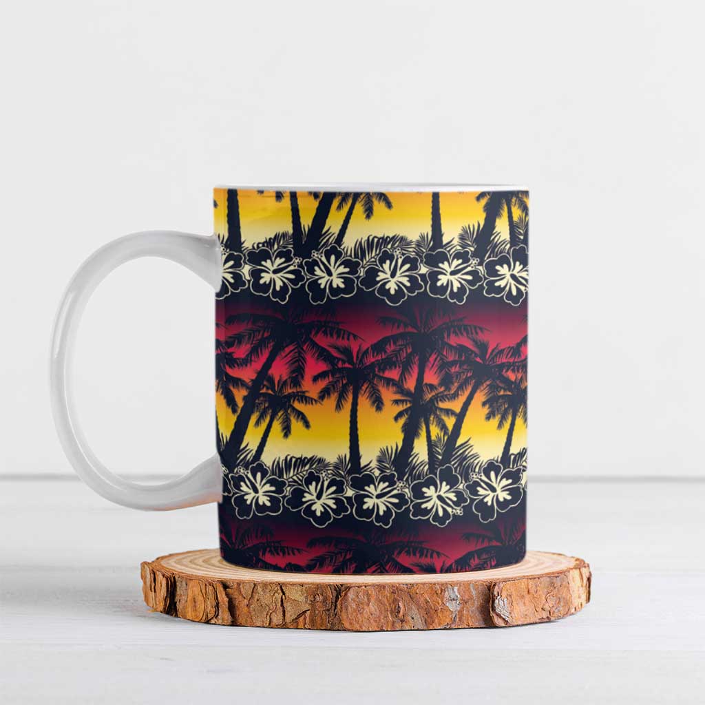 Hawaii Hibiscus Palm Tree Sunset Ceramic Mug Tropical Style - Wonder Print Shop