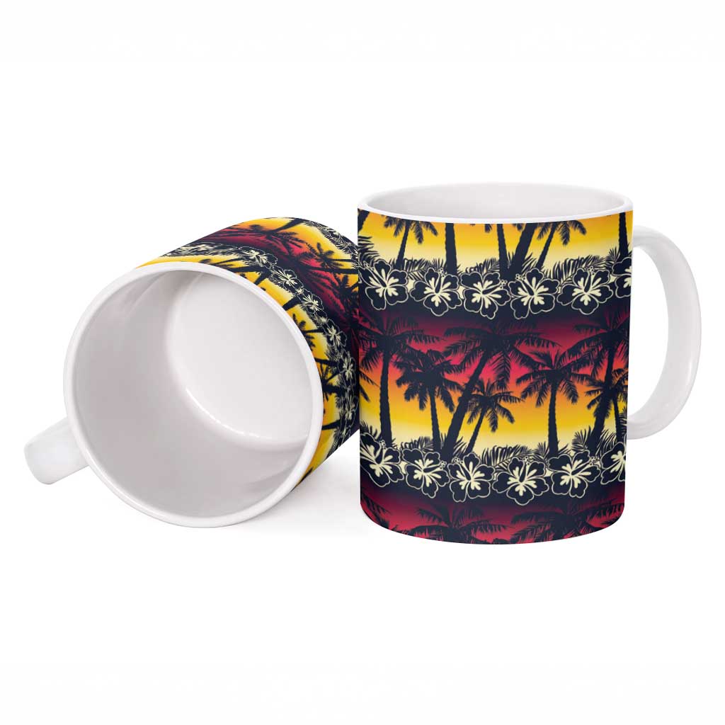 Hawaii Hibiscus Palm Tree Sunset Ceramic Mug Tropical Style - Wonder Print Shop