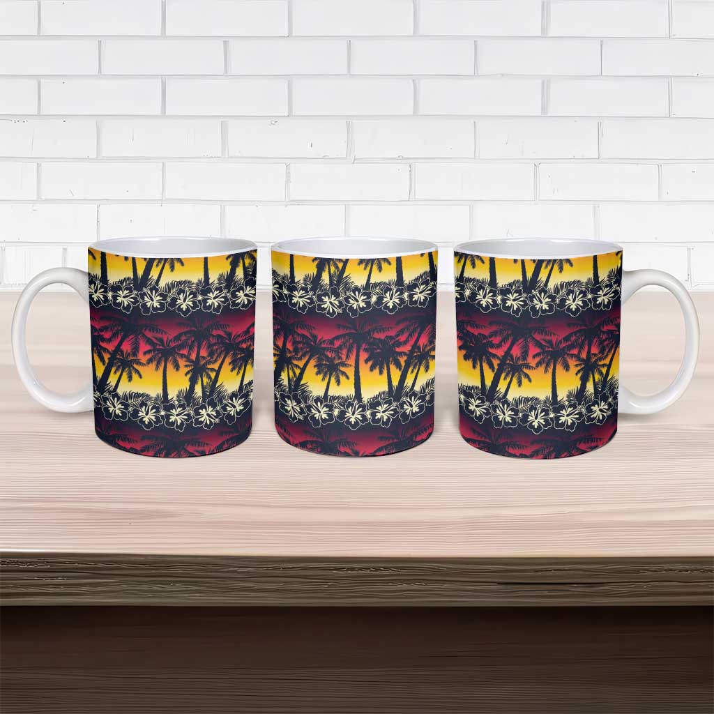Hawaii Hibiscus Palm Tree Sunset Ceramic Mug Tropical Style - Wonder Print Shop