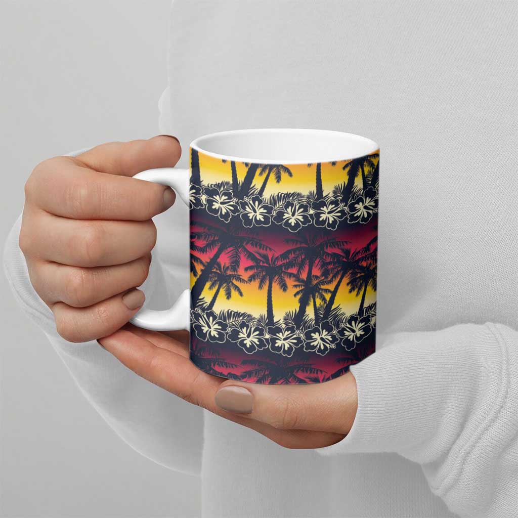 Hawaii Hibiscus Palm Tree Sunset Ceramic Mug Tropical Style - Wonder Print Shop