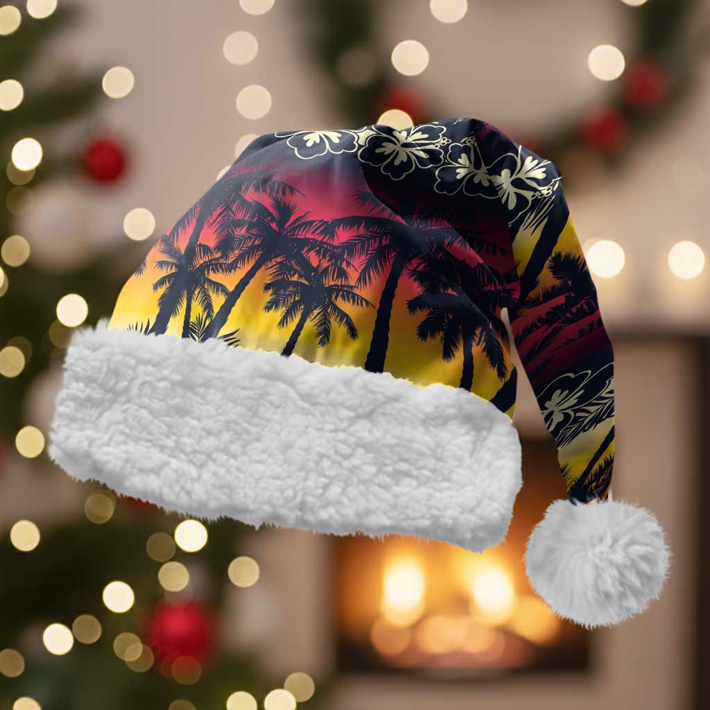 Hawaii Hibiscus Palm Tree Sunset Christmas Santa Hat Tropical Style - Wonder Print Shop