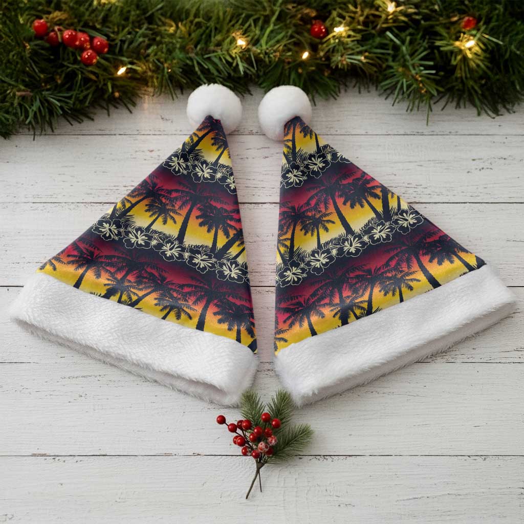 Hawaii Hibiscus Palm Tree Sunset Christmas Santa Hat Tropical Style - Wonder Print Shop