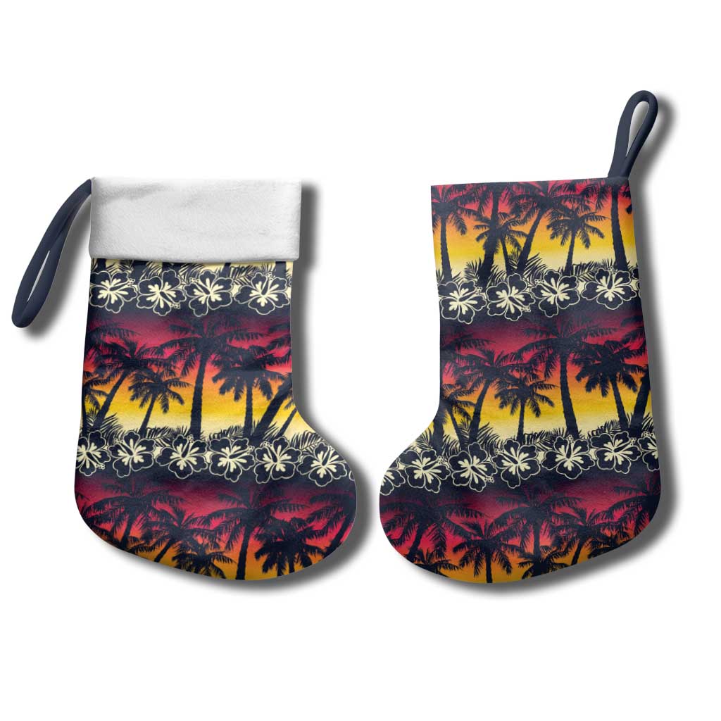 Hawaii Hibiscus Palm Tree Sunset Christmas Stocking Tropical Style - Wonder Print Shop