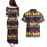 Hawaii Hibiscus Palm Tree Sunset Couples Matching Puletasi and Hawaiian Shirt Tropical Style - Wonder Print Shop