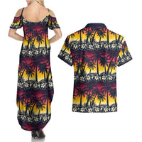 Hawaii Hibiscus Palm Tree Sunset Couples Matching Summer Maxi Dress and Hawaiian Shirt Tropical Style - Wonder Print Shop