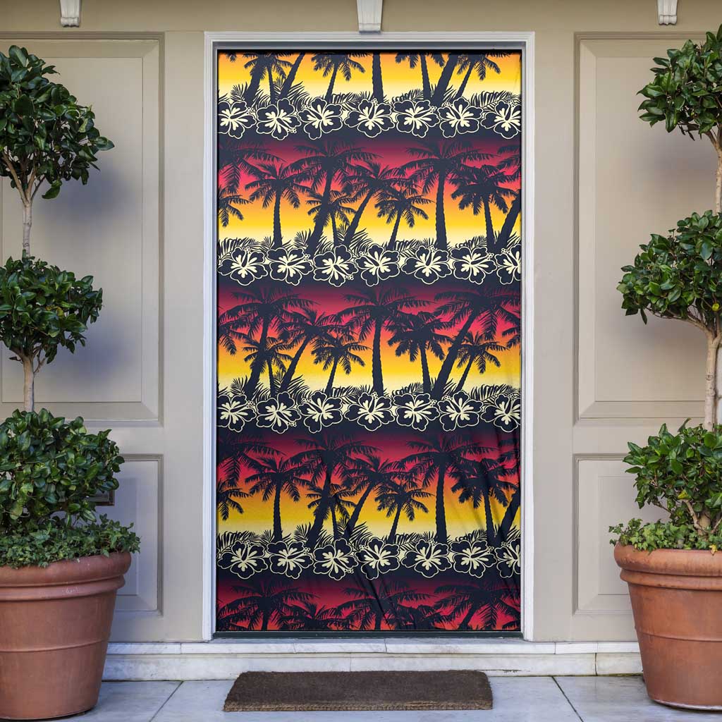 Hawaii Hibiscus Palm Tree Sunset Door Cover Tropical Style - Wonder Print Shop