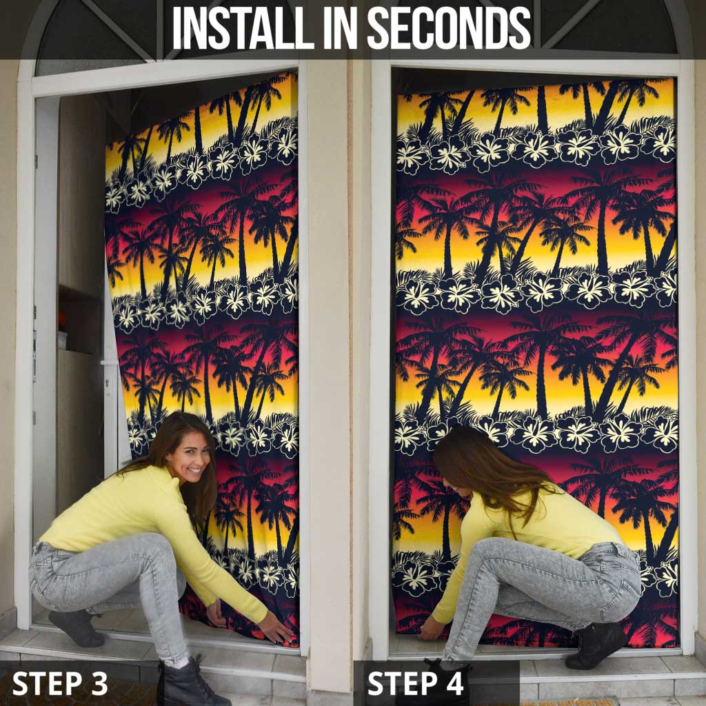 Hawaii Hibiscus Palm Tree Sunset Door Cover Tropical Style - Wonder Print Shop