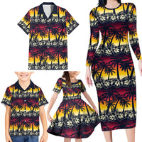 Hawaii Hibiscus Palm Tree Sunset Family Matching Long Sleeve Bodycon Dress and Hawaiian Shirt Tropical Style - Wonder Print Shop