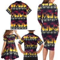 Hawaii Hibiscus Palm Tree Sunset Family Matching Long Sleeve Bodycon Dress and Hawaiian Shirt Tropical Style - Wonder Print Shop