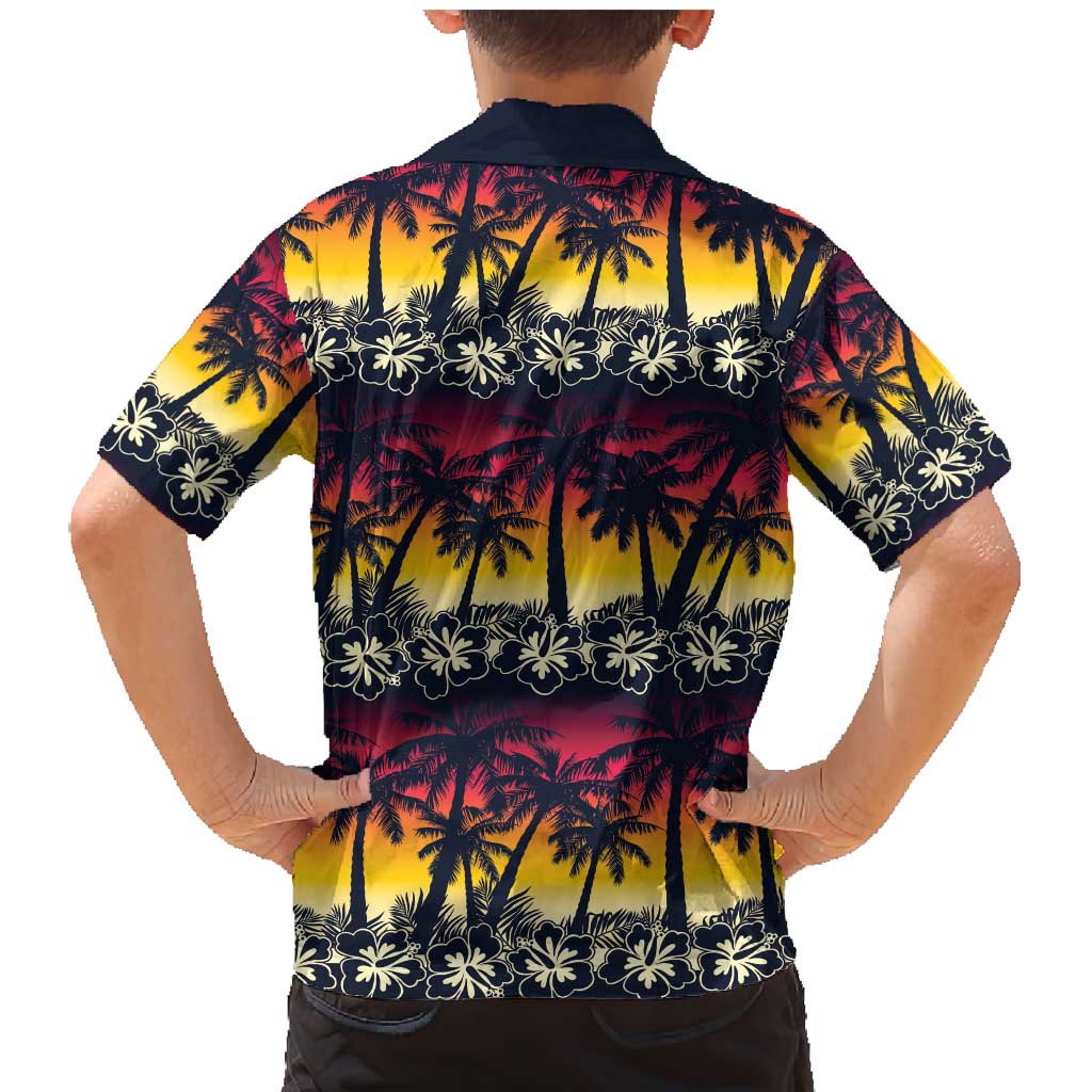 Hawaii Hibiscus Palm Tree Sunset Family Matching Mermaid Dress and Hawaiian Shirt Tropical Style - Wonder Print Shop