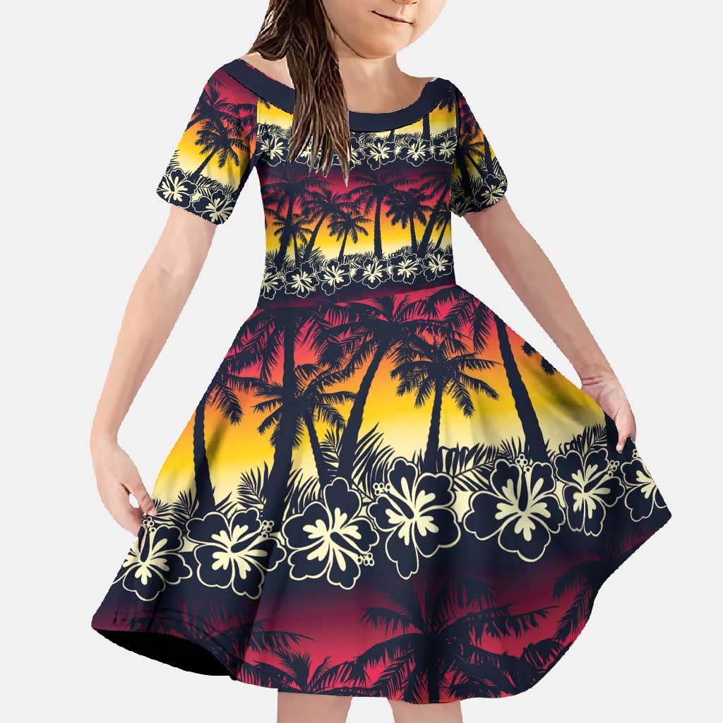 Hawaii Hibiscus Palm Tree Sunset Family Matching Mermaid Dress and Hawaiian Shirt Tropical Style - Wonder Print Shop
