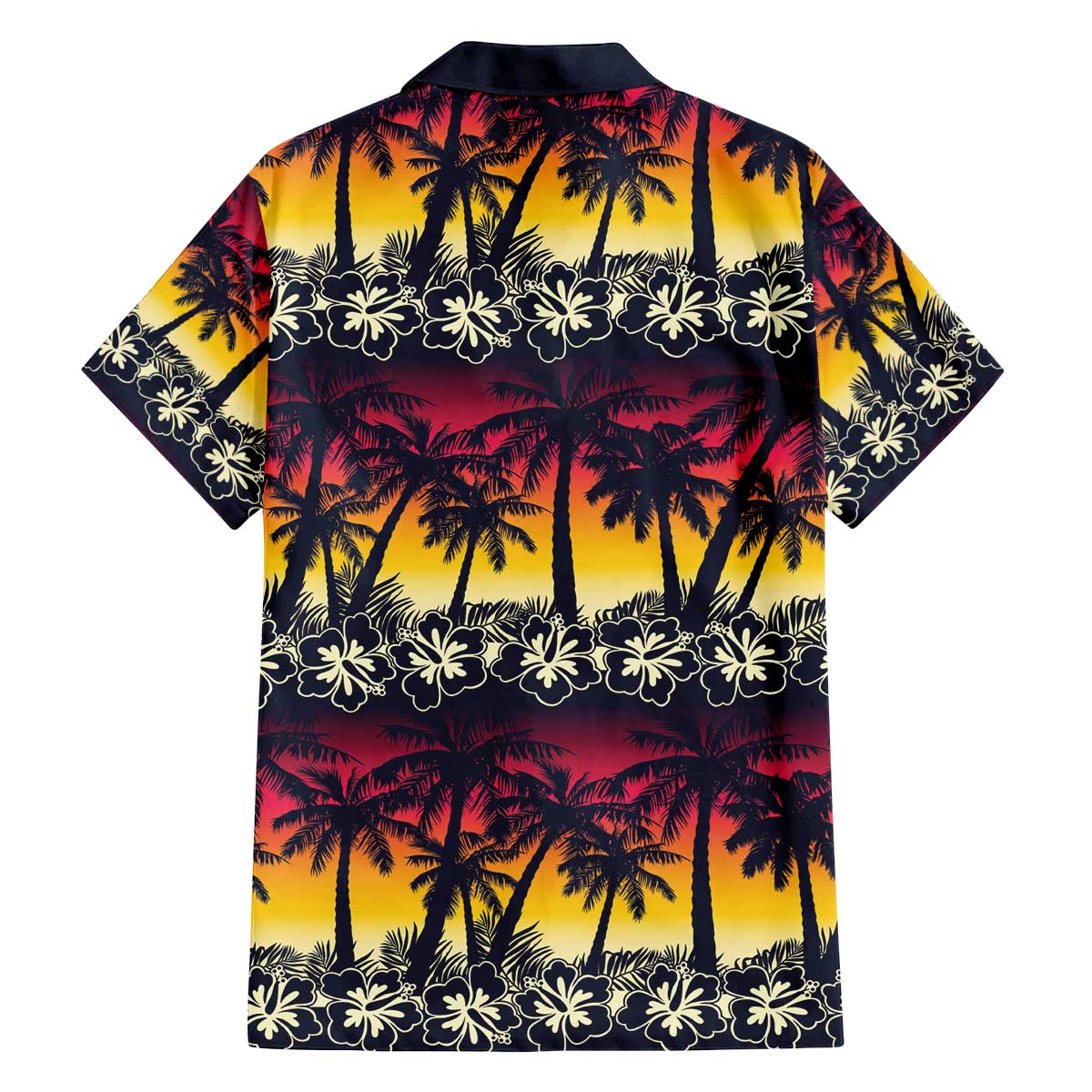 Hawaii Hibiscus Palm Tree Sunset Family Matching Off The Shoulder Long Sleeve Dress and Hawaiian Shirt Tropical Style - Wonder Print Shop