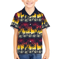 Hawaii Hibiscus Palm Tree Sunset Family Matching Off The Shoulder Long Sleeve Dress and Hawaiian Shirt Tropical Style - Wonder Print Shop