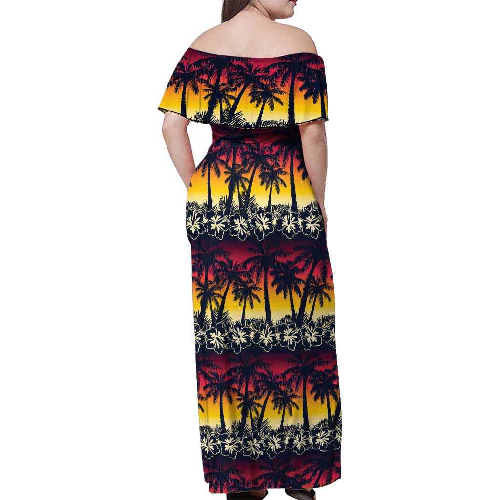 Hawaii Hibiscus Palm Tree Sunset Family Matching Off Shoulder Maxi Dress and Hawaiian Shirt Tropical Style - Wonder Print Shop