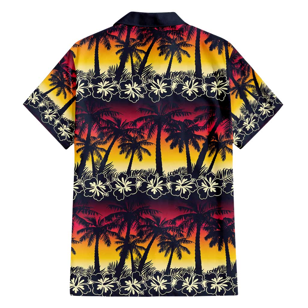 Hawaii Hibiscus Palm Tree Sunset Family Matching Off Shoulder Short Dress and Hawaiian Shirt Tropical Style - Wonder Print Shop
