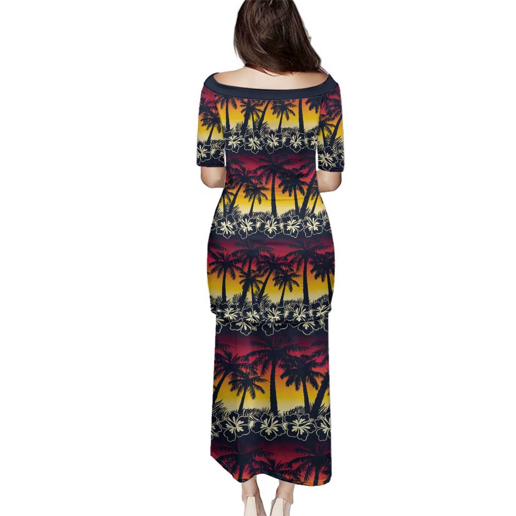 Hawaii Hibiscus Palm Tree Sunset Family Matching Puletasi and Hawaiian Shirt Tropical Style - Wonder Print Shop
