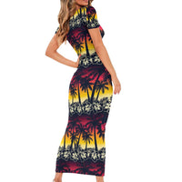 Hawaii Hibiscus Palm Tree Sunset Family Matching Short Sleeve Bodycon Dress and Hawaiian Shirt Tropical Style - Wonder Print Shop